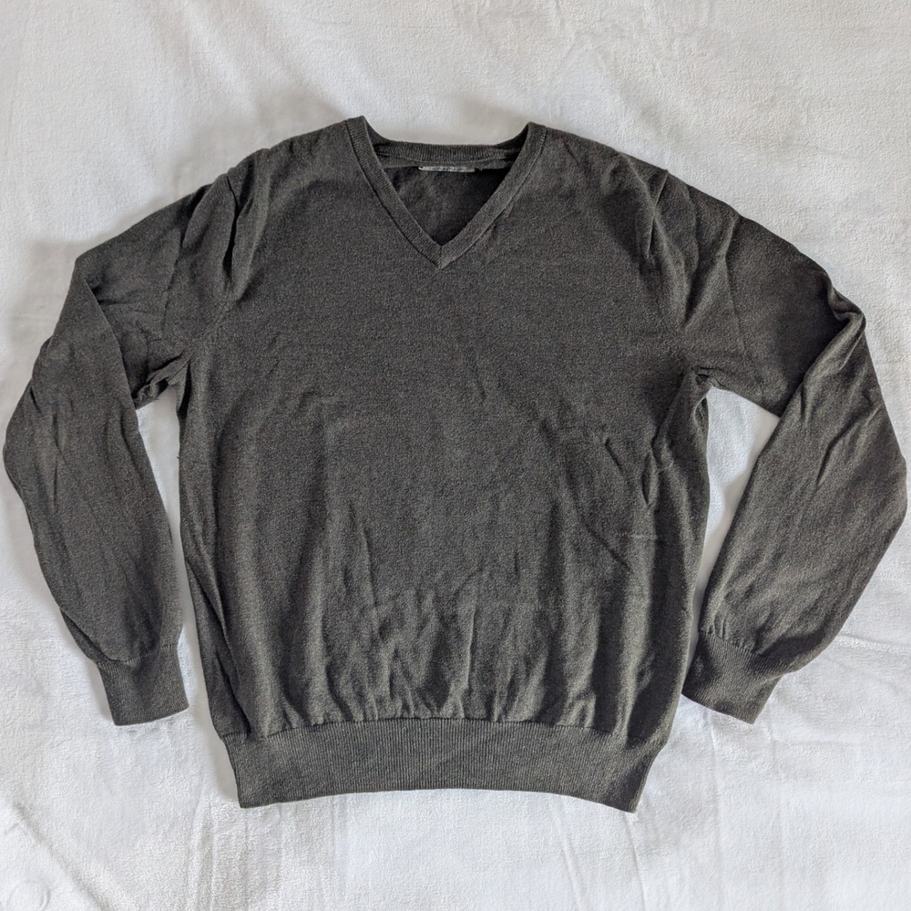 J. Crew V Neck Long Sleeve Cotton Cashmere Pull Over Sweater Dark Gray Mens Sz M